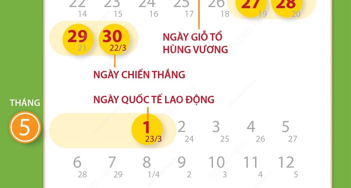 Thông báo nghỉ lễ giỗ Tổ Hùng Vương, Chiến thắng 30/4 và ngày Quốc tế lao động năm 2024